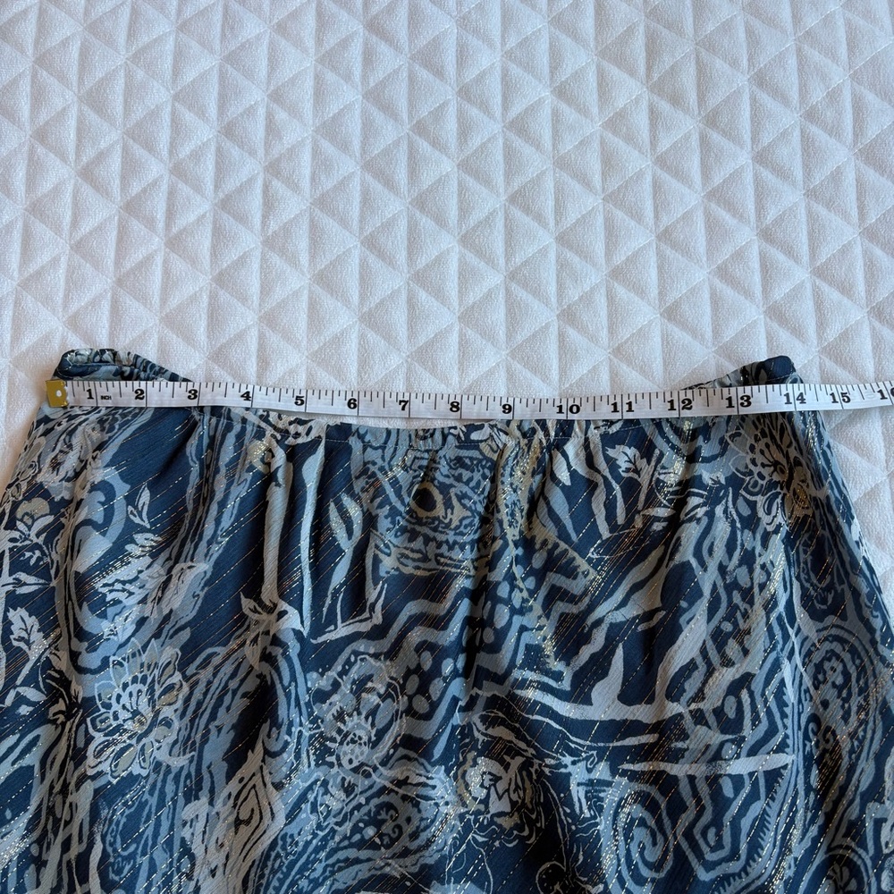 VTG Chadwick’s Silk A-Line Skirt Sz 12 Blue Gold Metallic Abstract Art To Wear - Picture 12 of 14